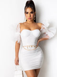 Sexy Puffed Lace Short Sleeve Off Shoulder Bodycon