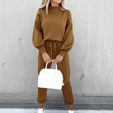 Tracksuit 2 Piece Sets Autumn Solid Fashion Casual Outfits Long Sleeve Tops High Waist Bandage Pants Oversized