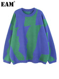 Blue Big Size Knitting Sweater Loose Fit Round Neck Long Sleeve Women Pullovers New Fashion Autumn Winter 2022
