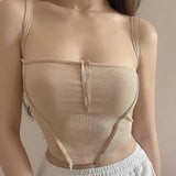Strap Slip Drawstrings Pleated Crop Top Sexy Skinny Streetwear Party 2022 Summer Beach Cute Clothes