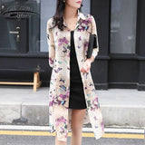 Sun Protection Women Long Blouses Super Thin Floral Chiffon Cardigan Half Sleeve Loose Flower Print Blouse Shirts