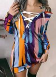 Print Lace-Up Long Sleeve Shirt