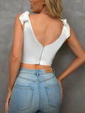 V-neck Solid Strap Knots Crop