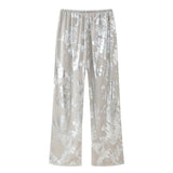 New Metal Printed Middle Waist Loose Casual Trousers 7102508302-Outfit
