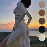New White Knit Two Piece Women Sets Fall Ribbed Crop Top And Pleated Knitted Skirt Suits For Women Midi Dress Sets