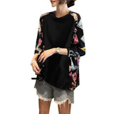 Fashion Printed Patchwork Pullovers Spring Autumn New Casual 3/4 Sleeve Loose Female Clothing Commute Round Neck
