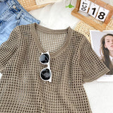 Short-Sleeved Sweater Women's Wear Summer Thin Style Design Sense Of Niche Chic Unique Loose Sweater Blouse-Outfit