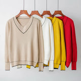 Autumn Winter Sweater Women 2019 V-neck Knitted Pullover Female Soft Basic Cashmere Jumper Casual Loose