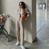 Women Sexy One Button Casual Cropped Blazer Jacket+High Waist Draping Wide Leg Pants 2022 Summer Korean Harajuku Two Piece