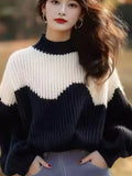 Toloer And White Half-High Collar Sweater 2025 New Winter Lazy High Feeling Thick Thick Knitted Shirt Top