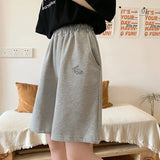 Women Pattern Embroidery Lovely Loose Casual Elastic Waist Daily Harajuku Korean Style Womens Knee-length Workout