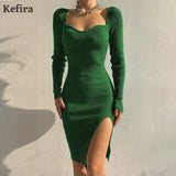 Off Shoulder Mini Knitted Sexy Bodycon Women Dress Split Autumn Winter Long Sleeve Sweater Party Dresses