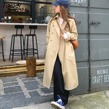 Women Long Style Harajuku Windbreaker Ladies Casual Spring Fall Elegant Loose A-line Double Breasted Korean Stylish