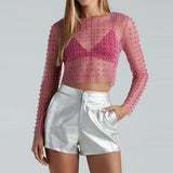 Spring And Summer Ins Explosion Super Fairy Sexy Perspective Lace Jersey Inside And Outside Wearing Mesh Top