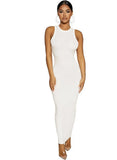 Sexy Solid Round Neck Sleeveless Long