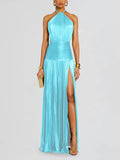 Women's Metallic Metallic Folding Fork With Hanging Neck Dress Sleeveless Back