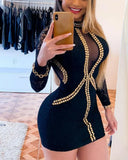 Black Beaded Mesh Patch Mini Bodycon