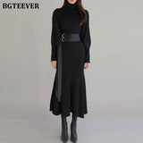 Autumn Winter Turtleneck Women Knitted Dress 2020 Elegant Thick Full Sleeve Slim Mermaid Vestidos