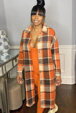 Casual Plaid Button Up Turndown Collar Full Sleeve Long Blouse