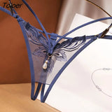 Transparent Embroidery Floral Pearl Tassel Women Lingerie G-String Panties Fashion Hollow Out Female Underwear Thong Briefs 425-1-Outfit