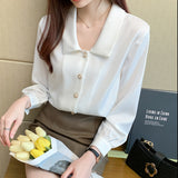 Long Sleeve Office White Blouse Shirt Blouse Women Blusas Mujer De Moda 2021 Turn Down Collar Chiffon Blouse Tops