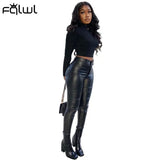 Spring Faux PU Leather Pants Women Solid Elastic High Waist Pants Streetwear Black Skinny Leggings Pants Trousers