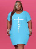 Print Round Neck Short Sleeves Plus Size Shirt
