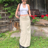 Drawstring Low Waist Casual Long Skirts Womens Pockets Streetwear Cargo Skirt Stitching Y2K Design Vacation