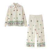 Summer Flower Embroidered Baggy Shirt 3444460 Trousers 2882460-Outfit