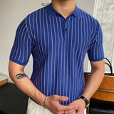 Men's Summer New Striped Knit Dresses Short Sleeves Clip Business Polo