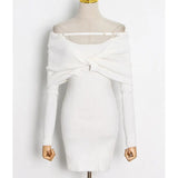 Solid Color Knitted Dress For Women Sexy Off Shoulder Long Sleeves Ruched Slim Fit Dresses Female 2022 Spring