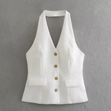 New Autumn Style Wide-Leg Trousers Suit With Bare Back And Collar Vest And Pleated Legs-Outfit