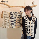 Vest Women Vintage Outerwear Slim Single Breasted V-neck Hollow Out Patchwork Knitting Art Retro Newest Design