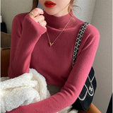 Casual Half Turtleneck Sweater Women Pullover Elegant Long Sleeve Knit Tops New Autumn Winter Basic Jumper Clothes