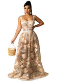 Sexy Beige Floral Wide Strap Top and Maxi Skirt