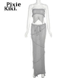 Distressed Knitted Sweater Dress Trashy Y2k Summer Outfits Two Piece Set Woman Fringe Long Skirt and Top
