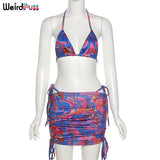 Puss Sexy Beach Style Women 2 Piece Set Lace Up Tank Tops+Mini Skirts Bandage Matching Summer Party Prom Vacation