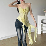 Summer New Women's Pure Color Dress Street Fashion V-Neck Sling Perspective Top