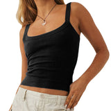 Women Harajuku T-shirts Crop Tops Summer Clothes Basic Sleeveless Scoop Neck Slim Ribbed Tees Sexy Club y2k Streetwear-Outfit