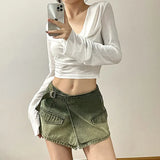 Summer New Women's Fashion Sexy Solid Color Folding Hood Repair Waist Open Umbilical