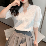 Embroidery Lace Women Blouses Plus Size Long Sleeve Casual White Tops Girls Hollow Out Femme Linen Cotton Shirt