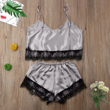 2020 New Simulation Lace Trim Split Pajamas Set Sex Lace