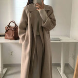 Sleeve Casual Vintage Belt 2021 New Fashion Long Autumn Faux Wool Blend Woolen Coat Winter Warm Women Warm Wool