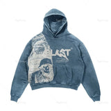 new street goth men fashion hooded letter print pattern shirt Harajuku retro Y2K couple hooded top-Outfit