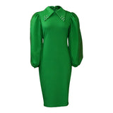 Women's Spring And Autumn Long-Sleeved Large-Size Bag Hip Nail-Bead Mesh Splicing Commuter Pencil Skirt