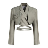 Irregular Elegant Blazer For Women Notched Long Sleeves Lace Up Bowknot Blazers Female 2022 Spring Fashion
