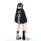 Sweatshirt Women Clothing Bow Bangage O-neck Long Sleeve Casual Y2k Tops 2023 Ropa Mujer Fashion Japanese Y2k Hoodies-Outfit