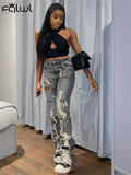 Spring Skinny Jeans Women High Waist Zipper Pants Women Streetwear Print Jeans Black Blue Flare Denim Trousers Female