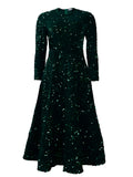 New Women's Round-Necked Long-Sleeved Solid-Colored Bright-Waisted High-Rise Dress Dress