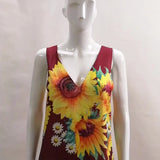 Station New Popular Style Lady's Bohemian Printed Sunflower Dress V-Collar Sleeveless Pocket Summer Dress-Outfit